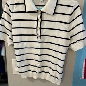 Striped Polo Collar Women's Top